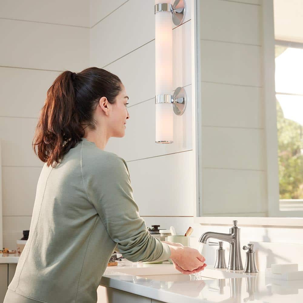 Joleena Brushed Nickel Widespread Bathroom Faucet with Drain