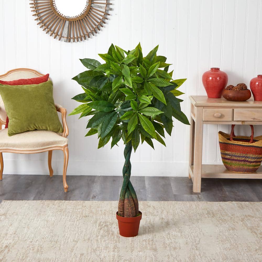 48" Green Faux Plastic Money Plant in Brown Pot