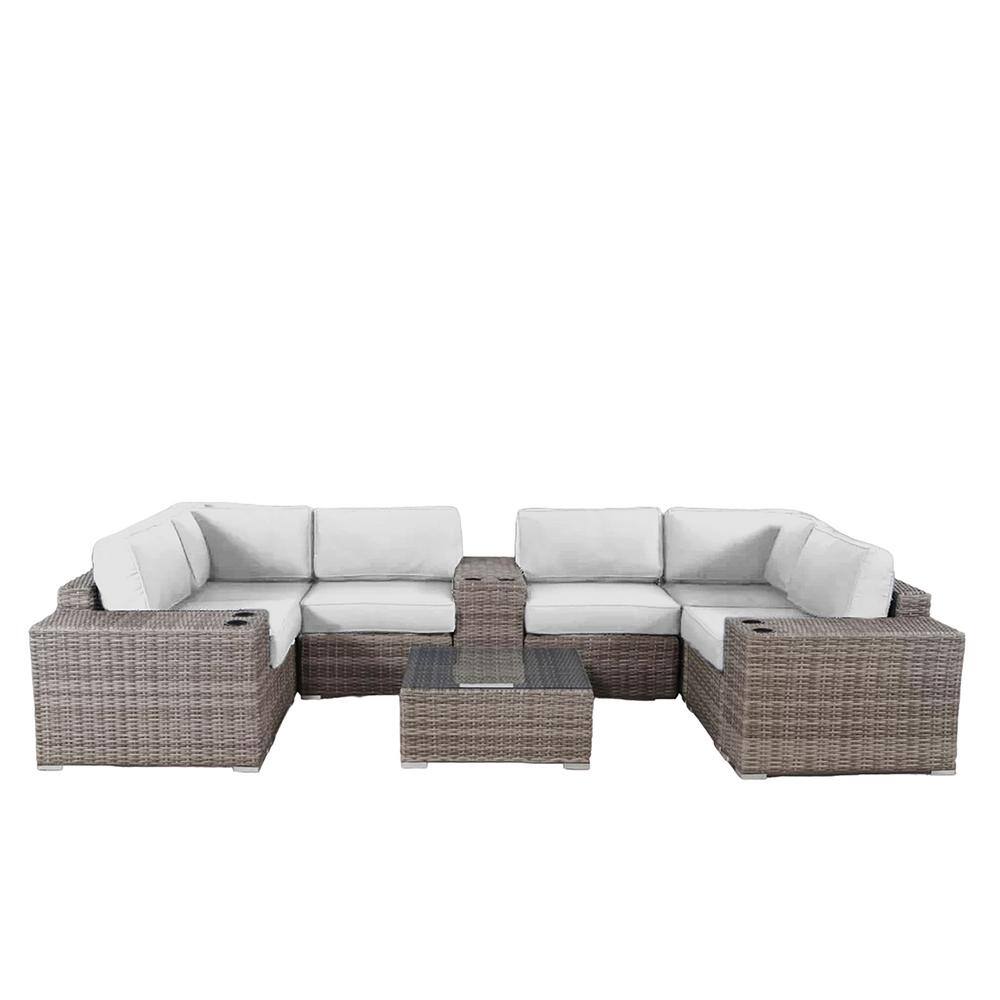 ITOPFOX Gray 10Piece PE Rattan and Plastic Wicker Outdoor Sectional Set with Sunbrella Gray