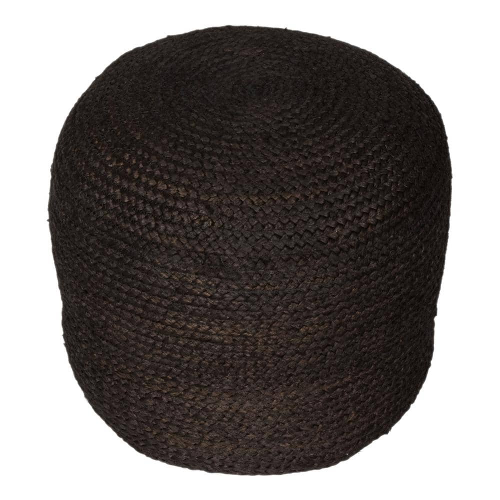 Round Black Tufted Boho-Chic Outdoor Pouf Ottoman