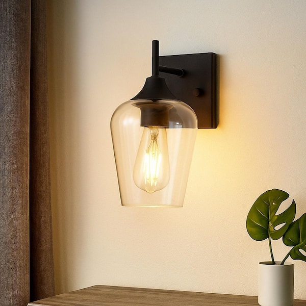 4.9 in. 1-Light Black Wall Sconce Bathroom Vanity Light with Clear Glass Shade