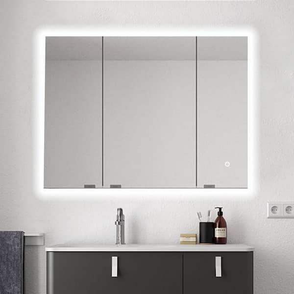 UKISHIRO Depp 48 in. W x 36 in. H Rectangular Frameless Anti-Fog Wall Mount Bathroom Vanity Mirror with LED Light