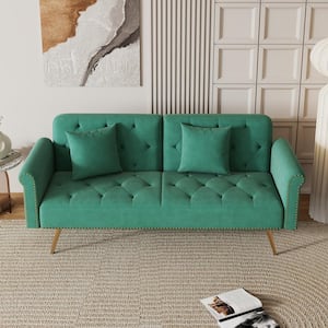 69.7 in. Green Velvet Nail Head Modern Twin Size Sofa Bed