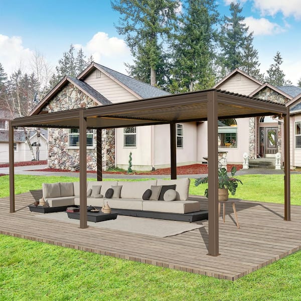 10 ft. x 20 ft. Brown Aluminum Metal Louvered Pergola
