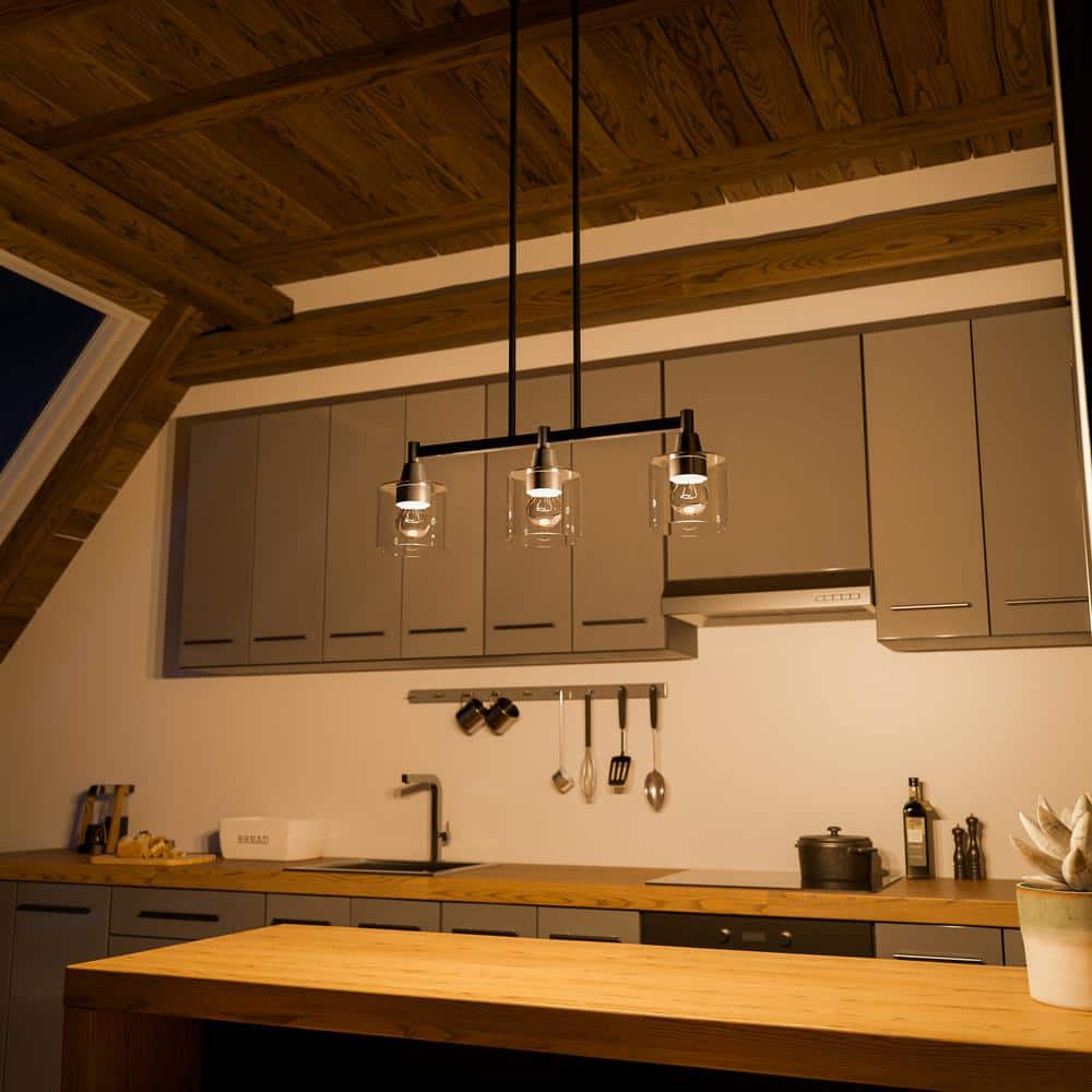 Matte Black Glass 3-Light Linear Island Pendant