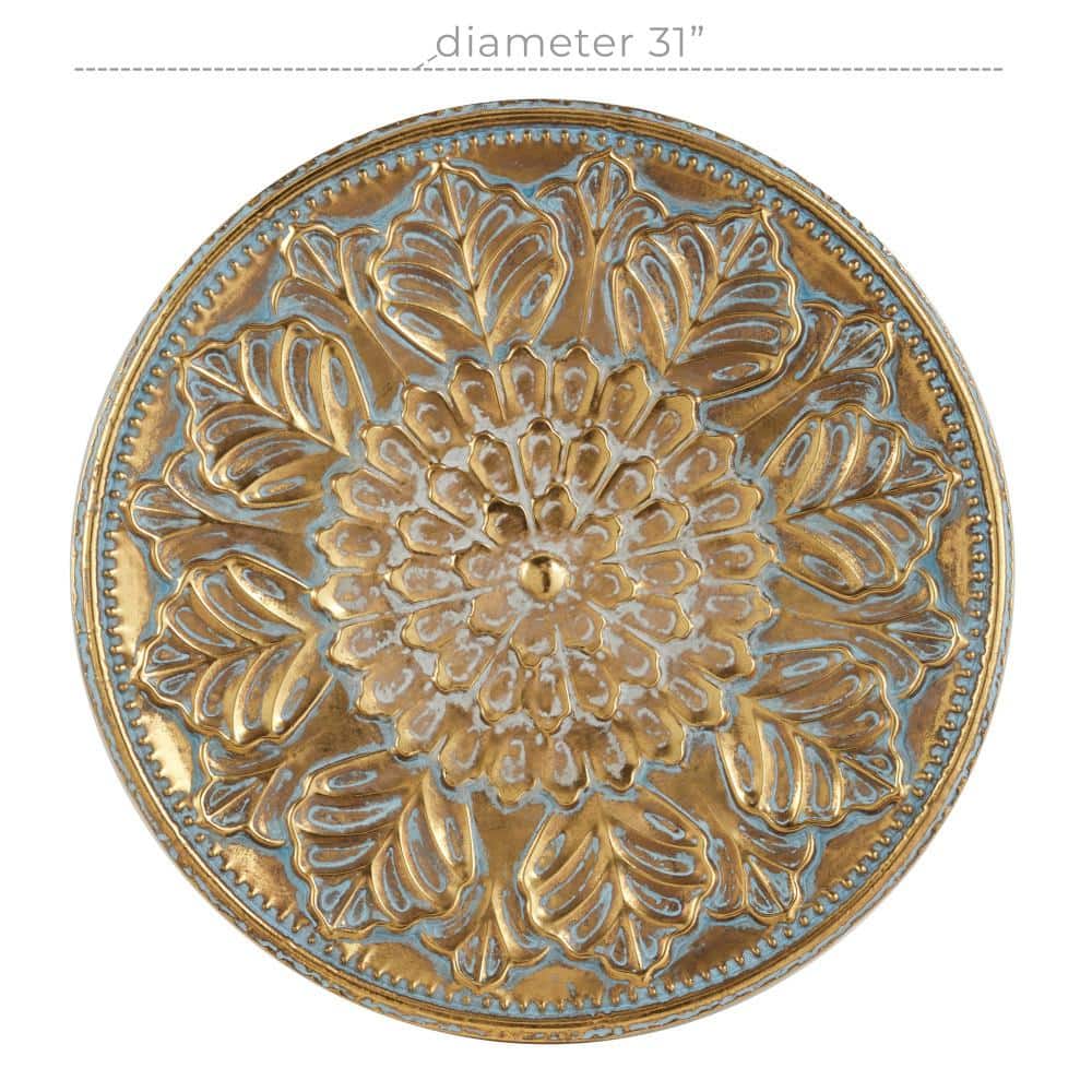 Gold Floral Embossed Iron Circular Wall Sculpture