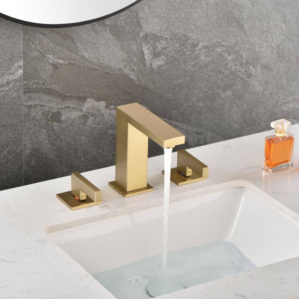 Brushed Gold Stainless Steel 8 in. Widespread Double Handle Bathroom Faucet