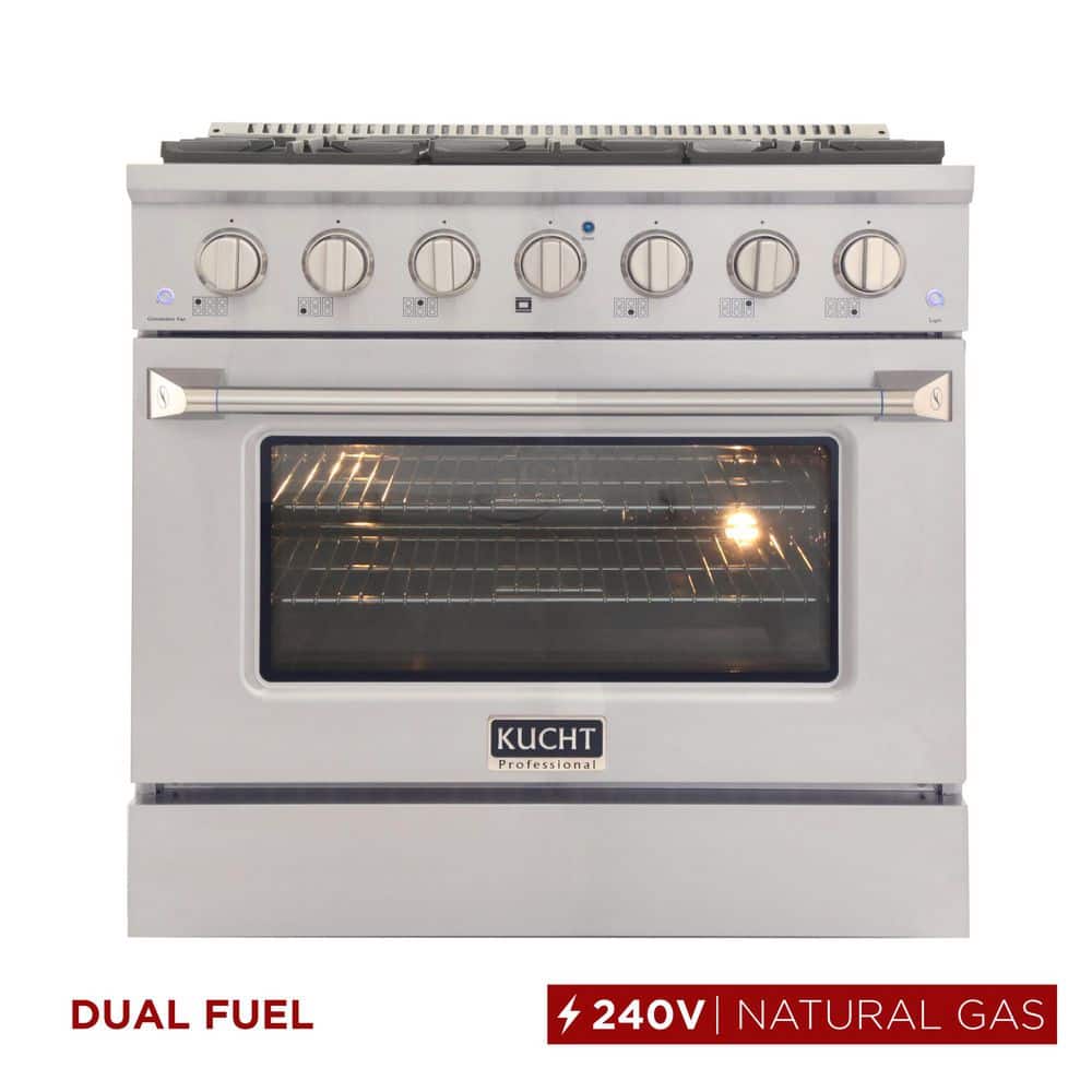 Kucht 36 in. 5.2 cu. ft. Dual Fuel Range with Gas Stove and Electric Oven with Convection Oven in Stainless Steel