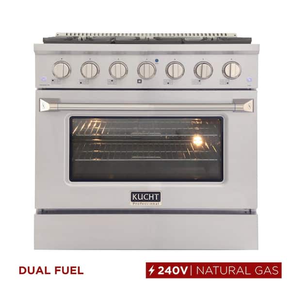 36 in. 5.2 cu. ft. Dual Fuel Range with Gas Stove and Electric Oven with Convection Oven in Stainless Steel