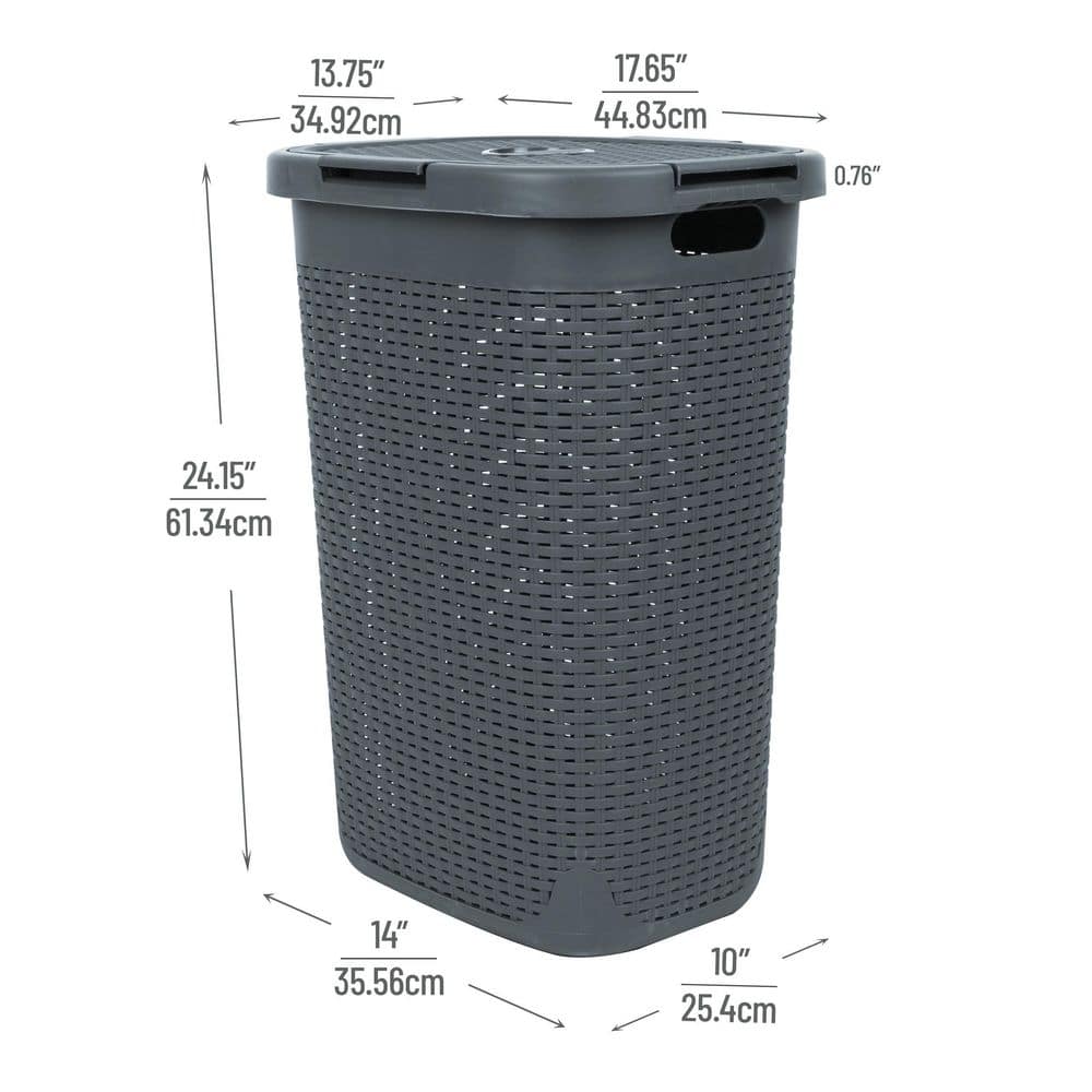Gray Plastic Wicker Laundry Hamper with Lid and Wheels