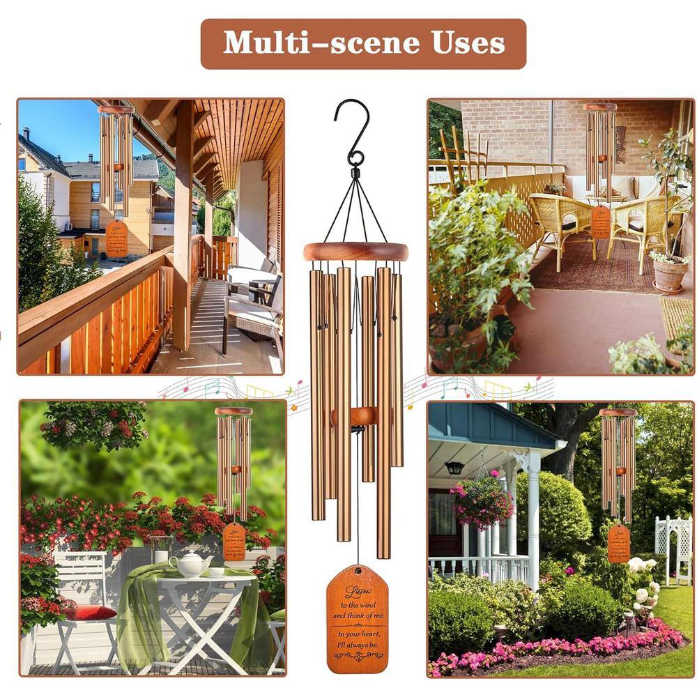 30" Gold and Pine Wood Memorial Wind Chimes with Inscription