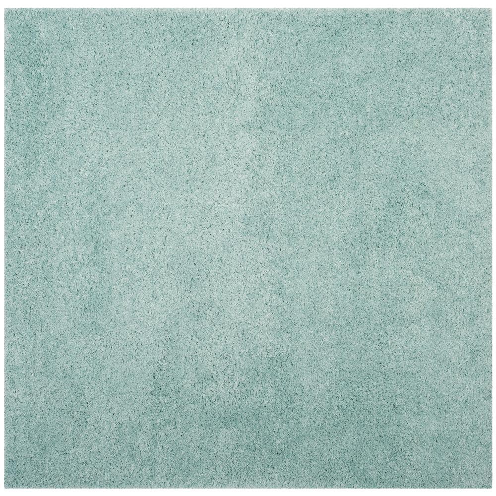 Handmade Light Blue Synthetic Shag Square Area Rug