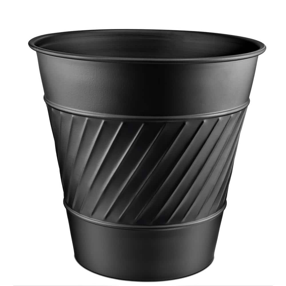 Embossed Black Metal Round Waste Basket