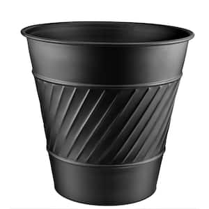 Handcrafted Crest and Wave Embossed Metal Wastebasket (Black)