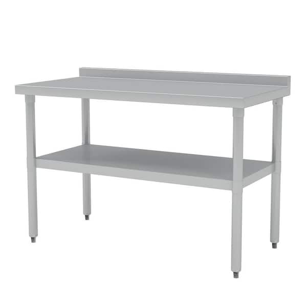 2-Tier Stainless Steel Kitchen Prep Table with Adjustable Undershelf ...