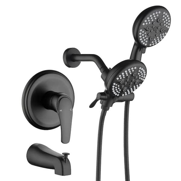 Nestfair 5-spray Patterns 4.7 in. Wall Mount Dual Shower Heads with Spout in Black