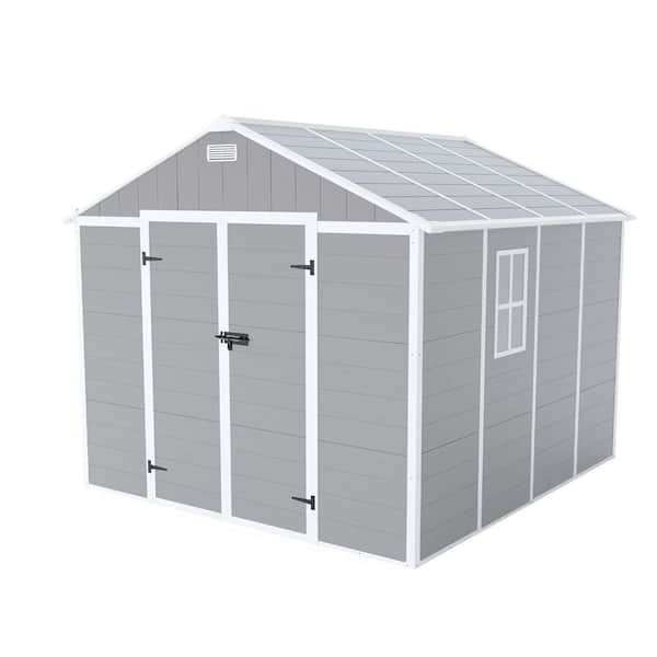 8 ft. W x 8 ft. D Gray Resin Shed with Double Door (64 sq. ft. )
