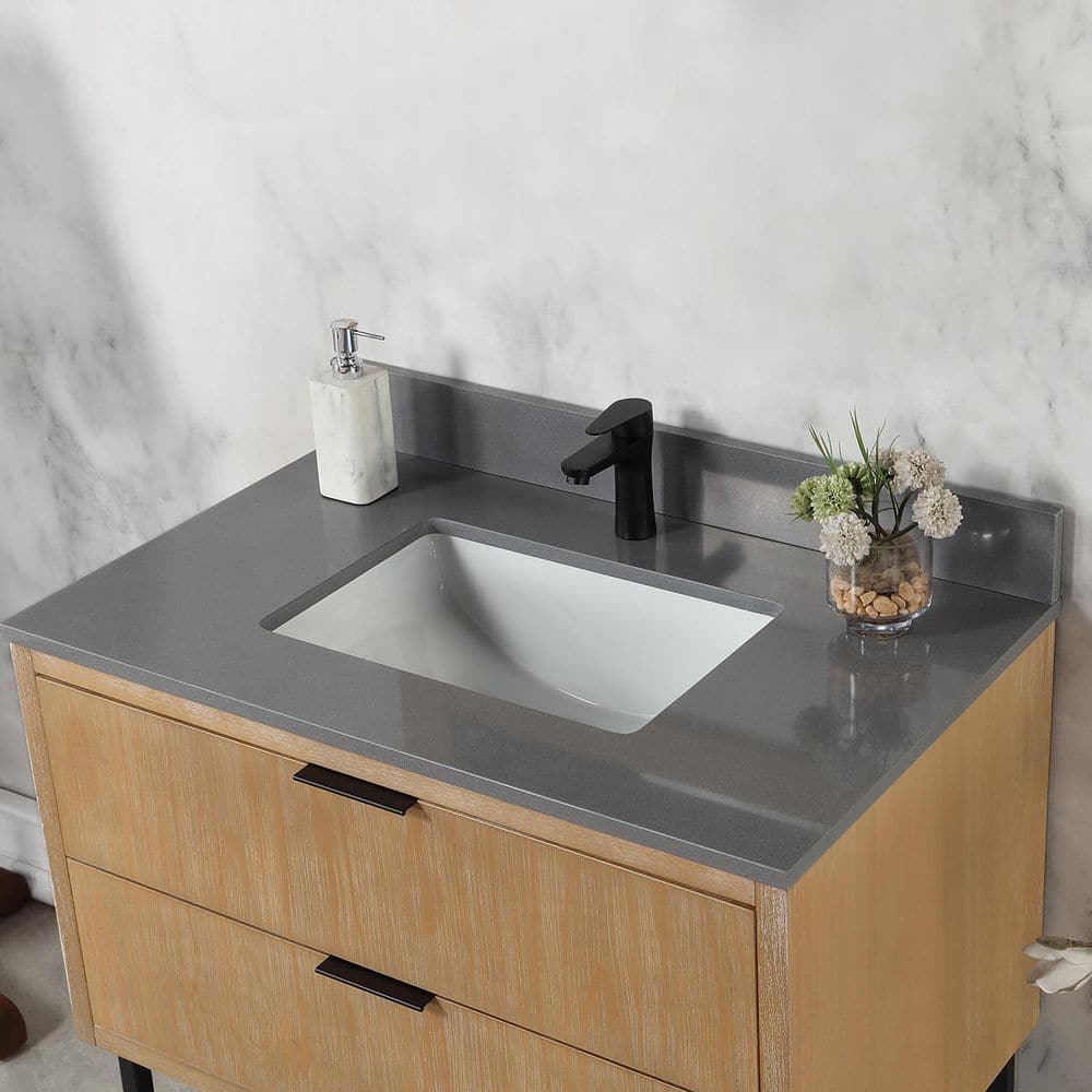 Helios 36" Weathered Pine Single Vanity with Concrete Gray Countertop