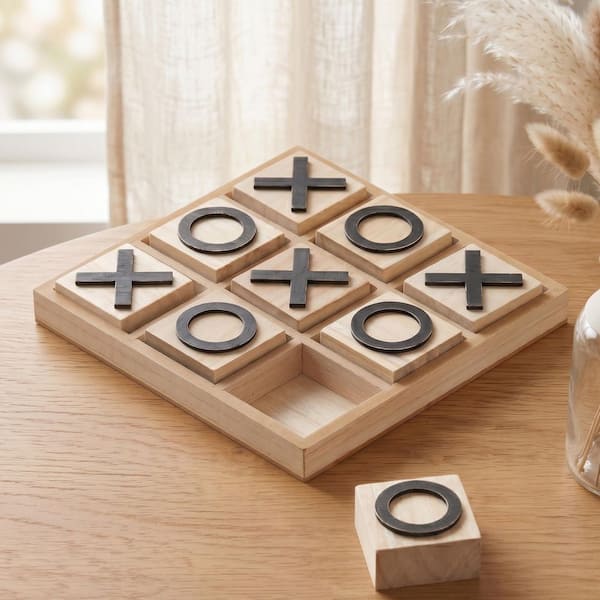 American Art Decor Wooden Tic Tac Toe Board Game Set - Vintage