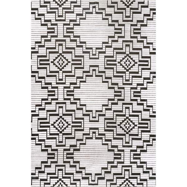 Tashia Modern Geometric Machine Washable Charcoal 8 ft. x 10 ft. Indoor Rectangle Area Rug