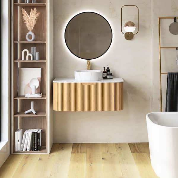Yingze 36 in. Wall Mounted Single Sink Natural Bath Vanity with