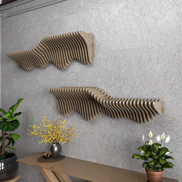 Natural Oak 36 in. Abstract Wavy Floating TV Stand Console Wall Shelf, Fits TVs up to 65 in.