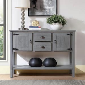 Retro Style Gray Freestanding Wood 48 in. Storage Buffet Sideboard with 2-Drawers and 2-Cabinets and Open Bottom Shelf