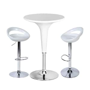 Ralan Ellen 3-Piece White Metal Frame ABS Seat Adjustable Height Bar Table Set