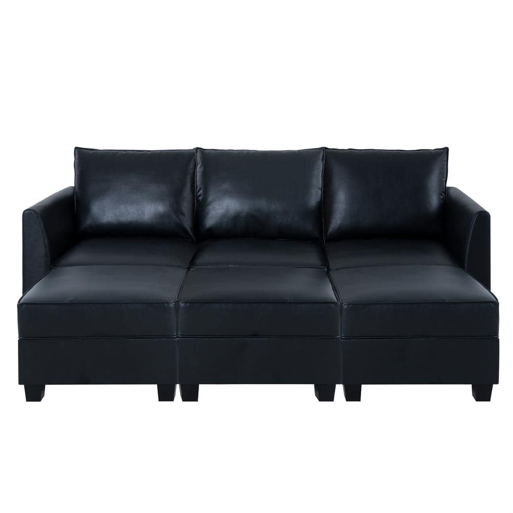 MAYKOOSH Contemporary 1-Piece Black Air Leather 3-Seater Upholstered ...
