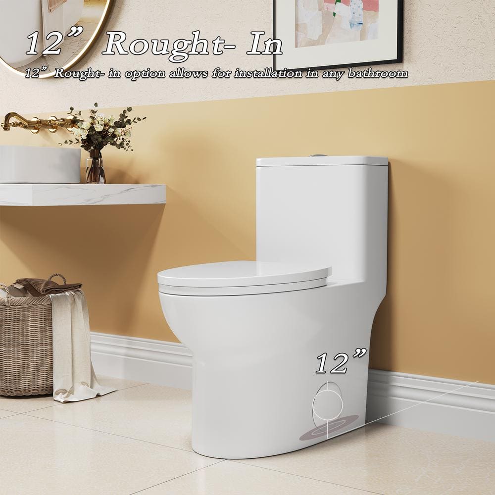 Glossy White Ceramic Elongated Dual Flush One-Piece Toilet