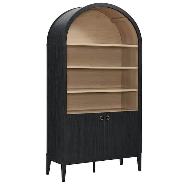 Nolan 74.1 in. Tall Black Oak Medium Density Fiberboard 4 Shelf Accent Bookcase with Storage