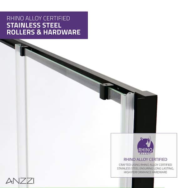 ANZZI - Halberd Series 48 in. x 72 in. H Sliding Framed Shower Door in Matte Black with Tsunami Guard Tempered Clear Glass