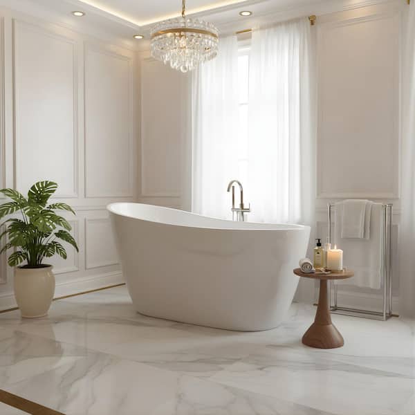 Limoges 55 in. Acrylic Flatbottom Bathtub in White/Titanium Gold