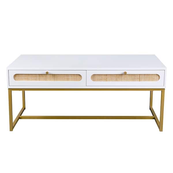 Unbranded 42 in. White Rectangle MDF Coffee Table with 2-Drawers