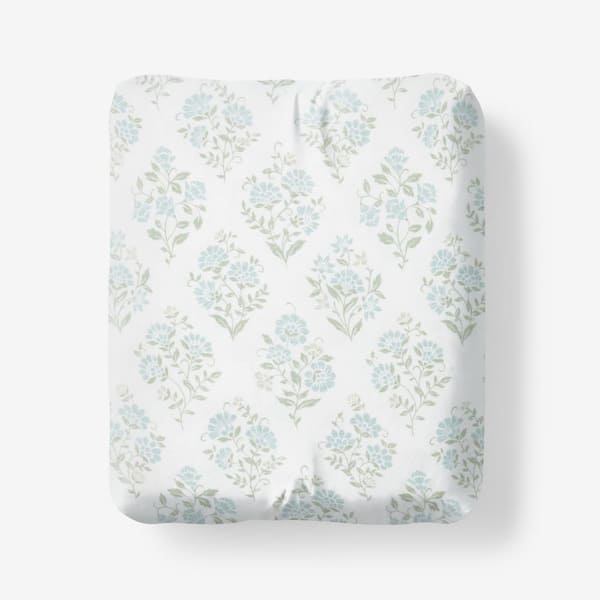The Company Store Company Cotton Mariel Bouquet Sea Blue Cotton Percale Queen Fitted Sheet