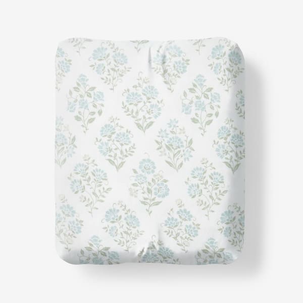 The Company Store Company Cotton Mariel Bouquet Sea Blue Cotton Percale Twin Fitted Sheet