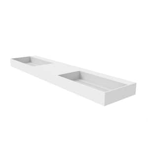 Juniper 84 in. Wall Mount Double-Basin Matte White Solid Surface Rectangle Non Vessel Sink Bathroom without Faucet Hole