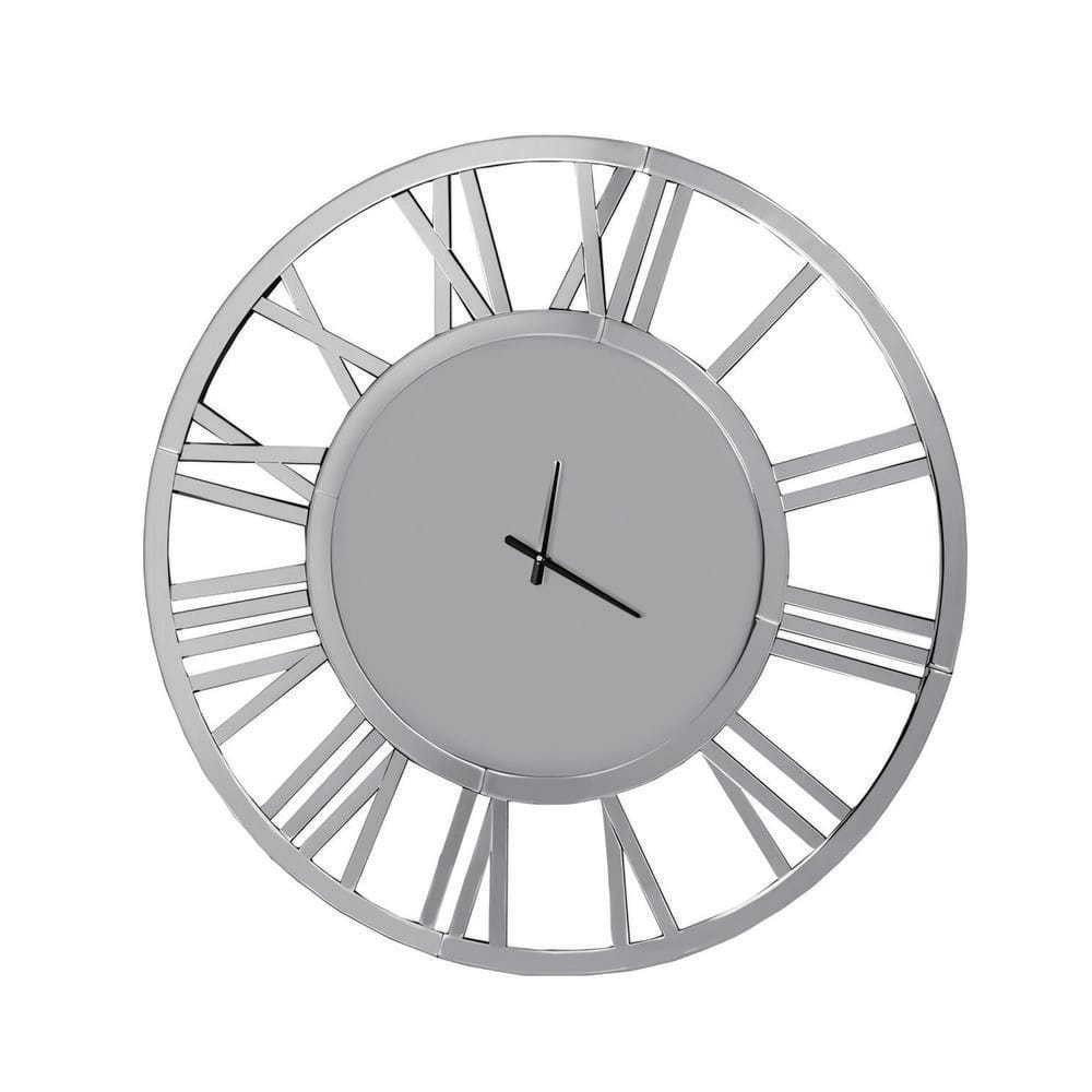 Silver Mirrored Roman Numerals Wall Clock