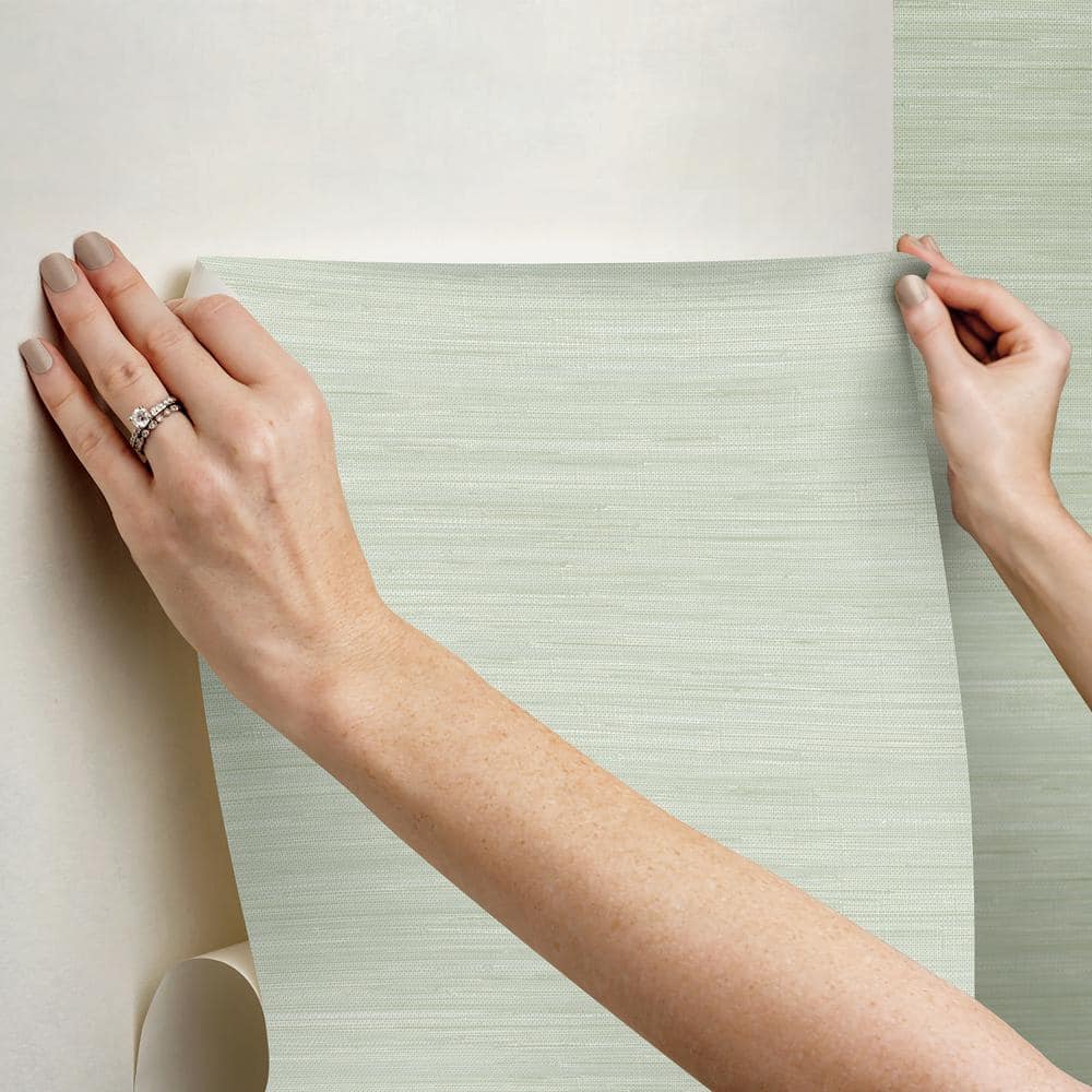 Light Green Faux Grasscloth Peel and Stick Wallpaper Roll