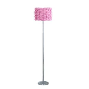 63 in. Silver 1 1-Way (On/Off) Standard Floor Lamp for Living Room with Cotton Drum Shade
