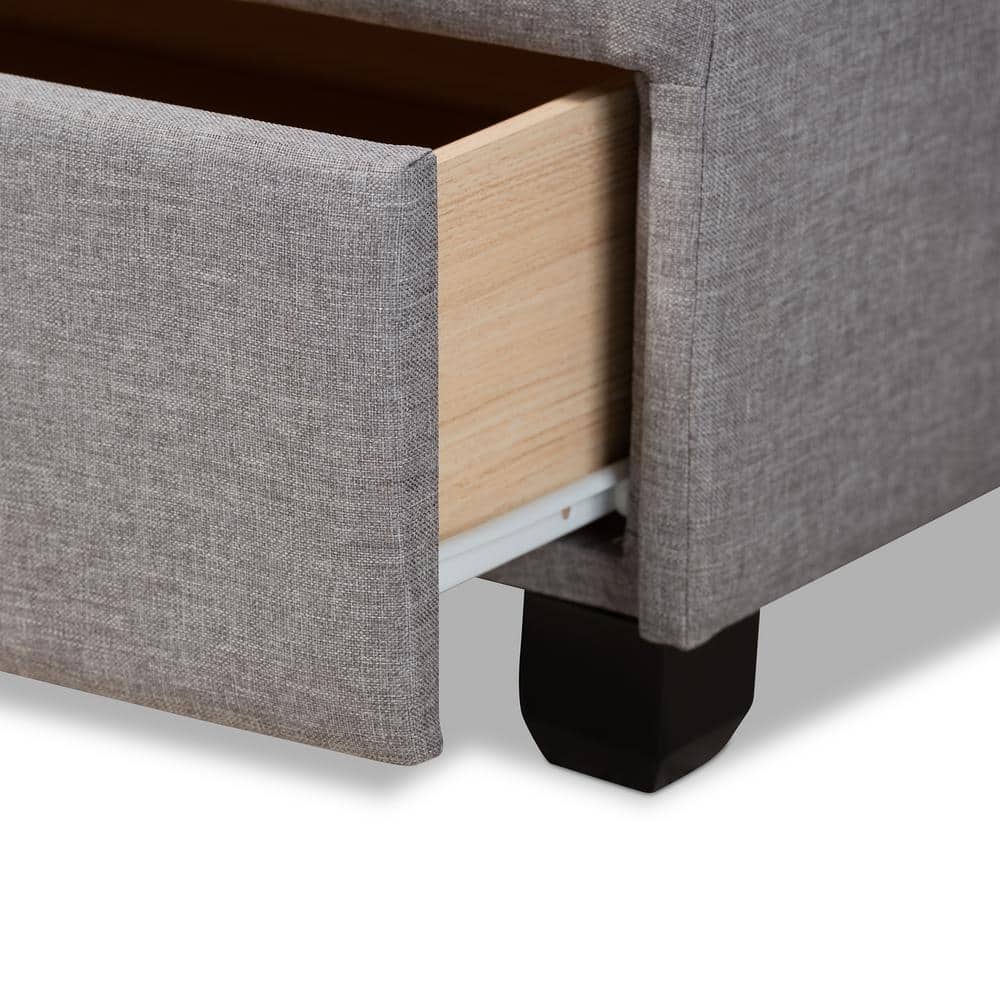 Elegant Netti Light Grey Queen Upholstered Storage Bed with Tufted Headboard