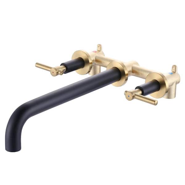 2-Handle Wall Mounted Roman Tub Faucet with High Flow Rate in Gold and Black