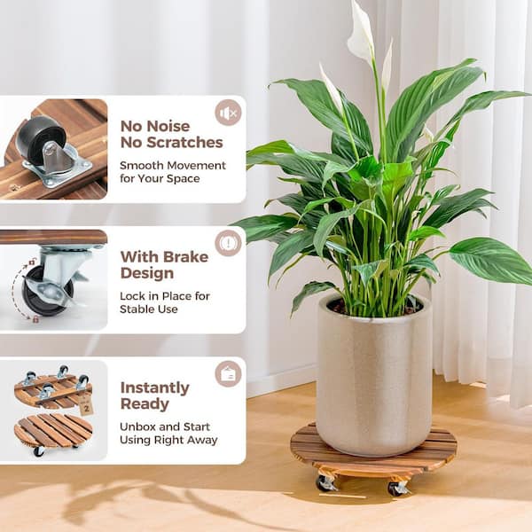 OGETFUUR 2-Pack (12 in. W x 2.7 in. H) Plant Stand Outdoor Rolling