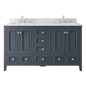 Graydon 60 in. W x 22 in. D x 35 in. H Double Sink Steel Grey Bath Vanity with White Carrara Marble Top Assembled