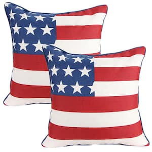 18 in. L x 18 in. W x 5 in. T Outdoor Throw Pillow in American Flag (2-Pack)