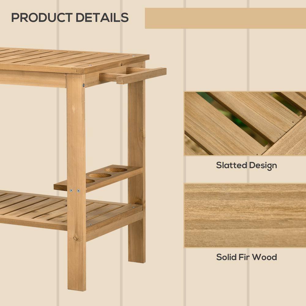 Natural Wood Outdoor Bar Cart with Wine Rack