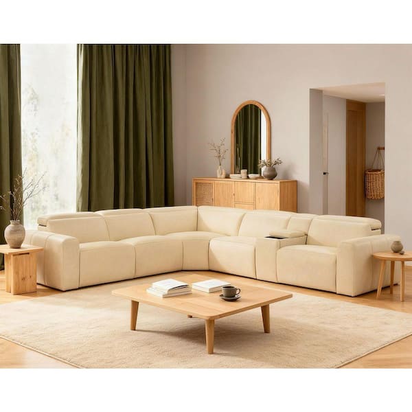 121 in. Double Width Leather Power Reclining Sectional Sofa with Zero-Gravity, Wireless Charging Console in. White