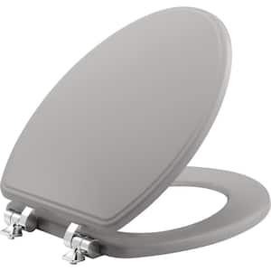 Weston Elongated Soft Close Enameled Wood Closed Front Toilet Seat in Silver Never Loosens Chrome Metal Hinge