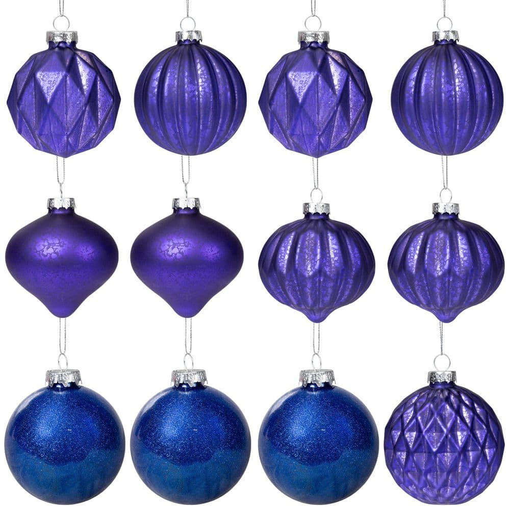 "Multi Finish Ball and Onion Christmas Ornaments - 3.25"" - Royal Blue and Purple - Set of 12" price history on PriceWatchPro