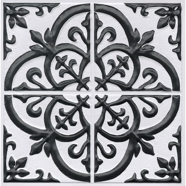 InHome Black and White Mason 10.2 in. W x 10.2 in. x 0.35 in. PVC Peel and Stick Embossed Tile Backsplash Sample